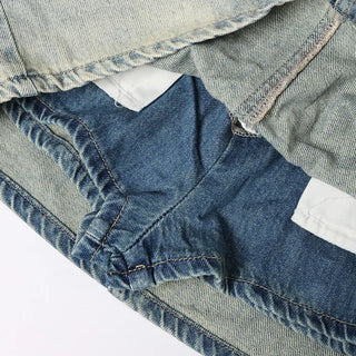 Belted denim mini skirt