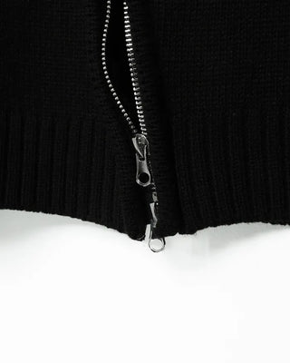 Asymmetrical pleated knit zip-up