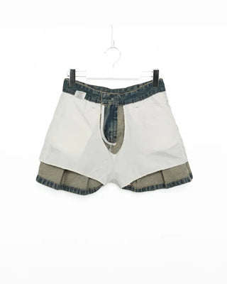 (Belt set) Denim pleated mini skirt