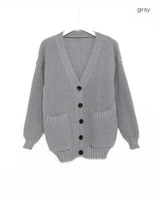 Ribbed V-neck Loose Cardigan