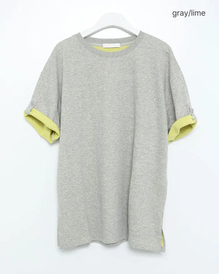 (Unisex) Roll-up Point Bi-color Short-Sleeve T-Shirt