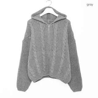 Hooded Cable Zip-Up Knit