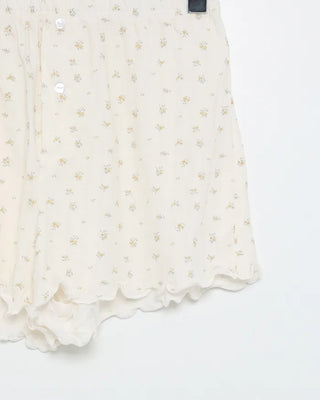 Flower Henley Neck Scallop Short Sleeve Shirt & Pants Set