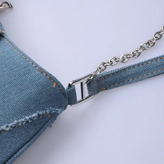 Denim buckle shoulder bag