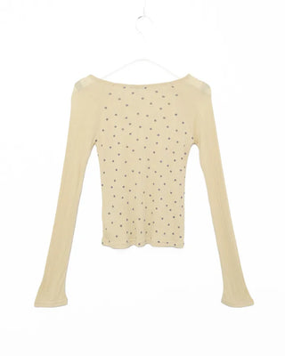Boat neck polka dot ribbed long T-shirt