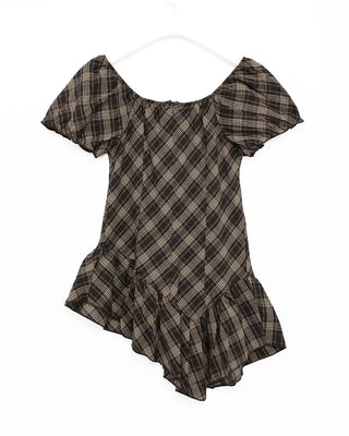 Checkered ribbon asymmetrical dress