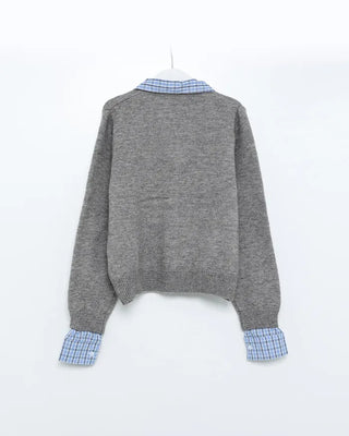 Check shirt layered knit detail