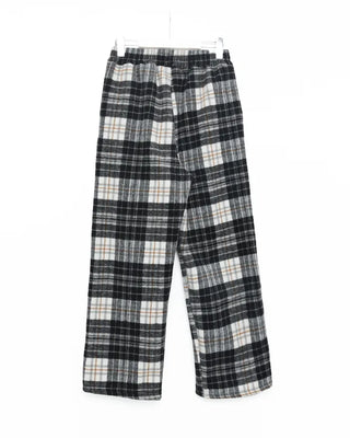 Fleece-lined check pattern elastic waist pants