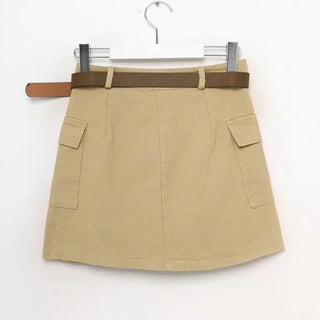 Belted mini skirt with side pockets