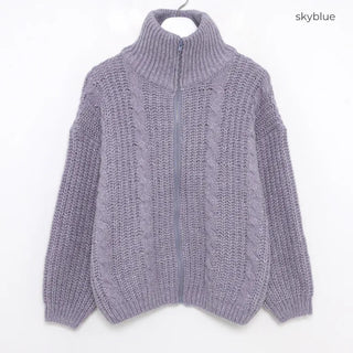 Cable Zipper Cardigan