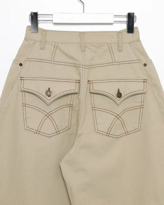 Cross-stitch flap pocket striped cotton pants