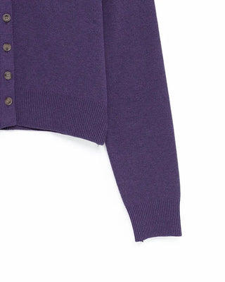 Round neck marble button basic cardigan