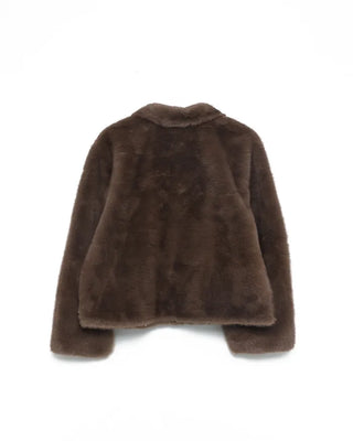 Crop collar point fur jacket