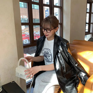 Box-fit leather jacket
