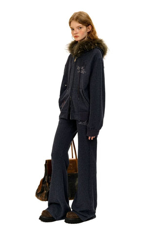 [Moromoro2] Rhinestone Printed Sweatshirt  Set