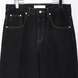 Cut-off semi-wide denim pants