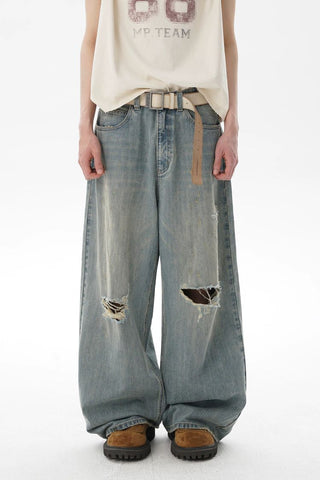 [MASONPRINCE] Washed Distressed Wide Leg Jeans