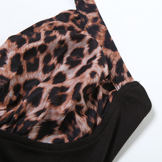 Leopard print halter self tie v neck ruffle top