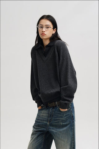 [MASONPRINCE] Faux Two-piece Polo Sweater
