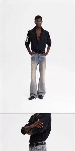 [MASONPRINCE] Washed Slub Denim Micro-Flare Jeans