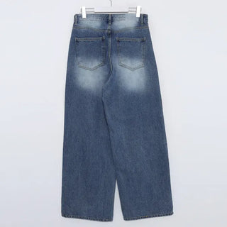 Washed wide denim pants