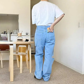 Side-cut denim pants