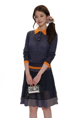 [moromoro2] Pleated Mesh Panel Skirt