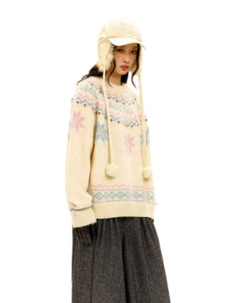 [Moromoro2] Fair Isle Snowflake Sequin  Sweater