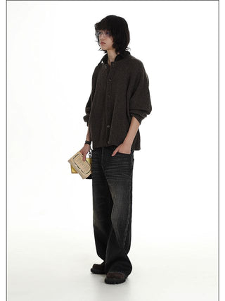 MASONPRINCE Herringbone Round-Neck Wool Cardigan