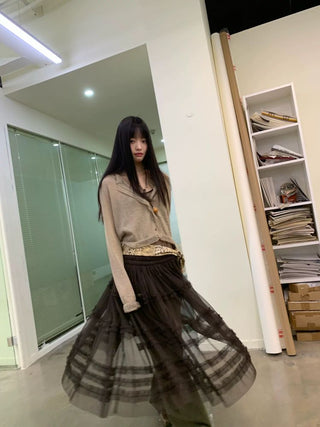 [NeverSeez] Pleated Layered Mesh Cami Dress