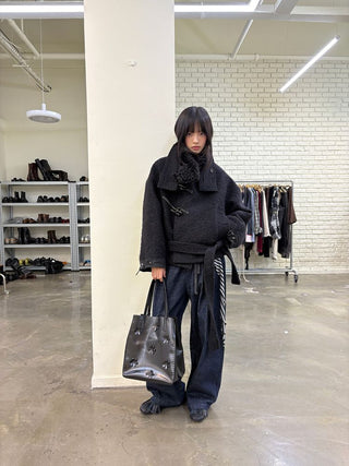 [NeverSeez] Raw Denim Wide-leg Jeans