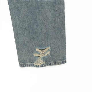 Distressed wide-leg denim pants