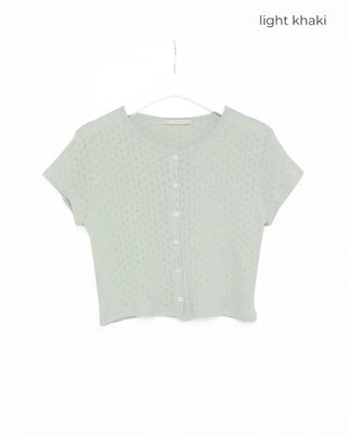 Flower punched short-sleeved cardigan