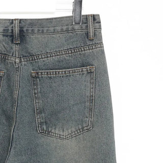 Distressed wide-leg denim pants