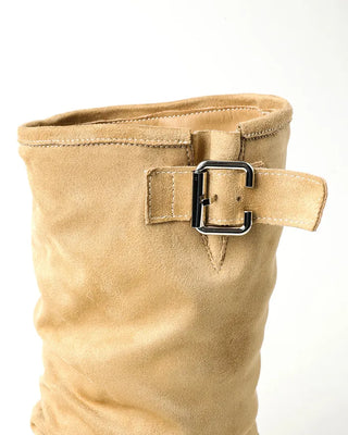Buckle Shirring Mid-Calf Boots