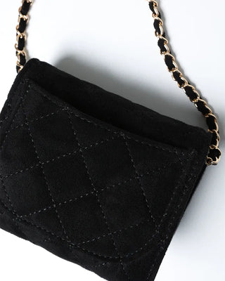 Suede quilted mini chain bag
