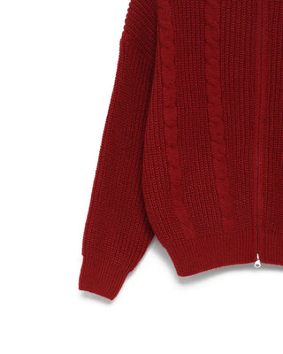 Cable knit high neck half-zip sweater