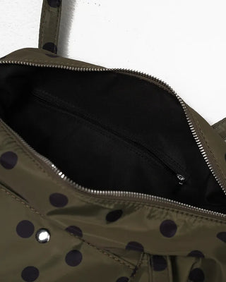 Outer pocket side gathered polka dot Boston bag