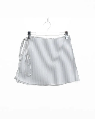 Striped layered wrap skirt set with banding pants