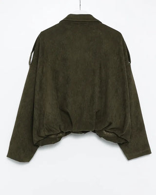 Gathered hem semi-cropped suede blouson jacket