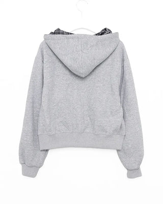 Checked hooded zip-up parka