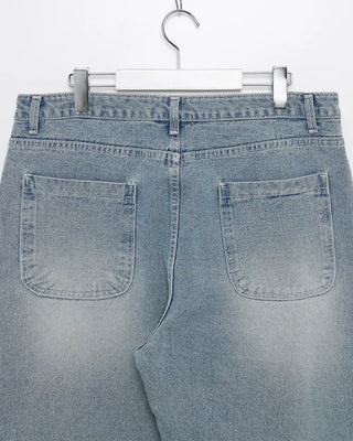 Washed string denim pants