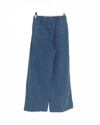 Denim wide-leg pants with elastic waistband and drawstring