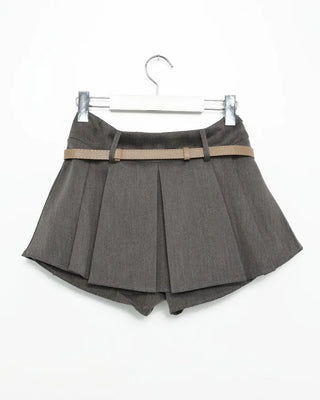 Belted pleated mini skirt