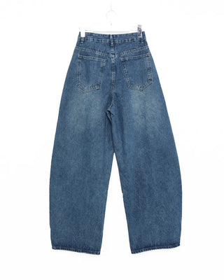 Side-tuck washed denim pants