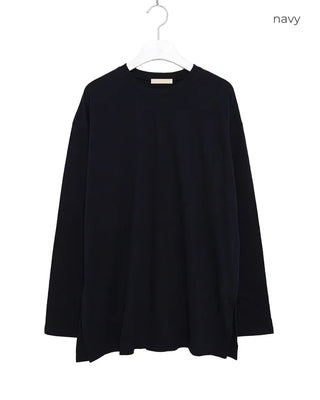Plain slit long-sleeved T-shirt