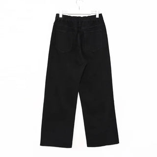 Wide-leg denim pants with elastic waistband