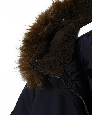 Button-up hooded fur padded jacket