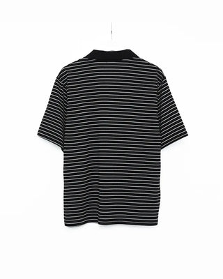 (Unisex) Striped Open Collar Short Sleeve T-Shirt