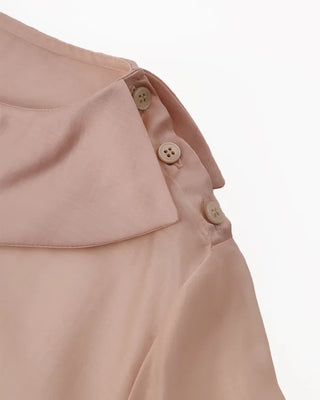 (ORIGINAL) Round Collar Button Sheer Blouse